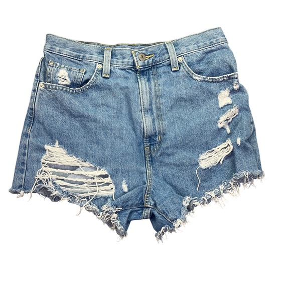 Levi's Distressed Denim Shorts High Waisted Ripped Frayed Hem Size‎ 29 Grunge - Picture 1 of 11